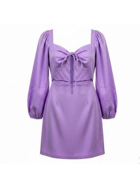 I Saw It First Womens Purple Dress Balloon Sleeves Tie-Front Size UK14 US10